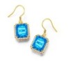 Brincos dourados com topázio cristal azul / strass
