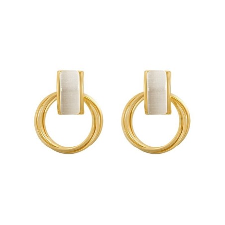Elegant golden round earrings - with white opalEarrings