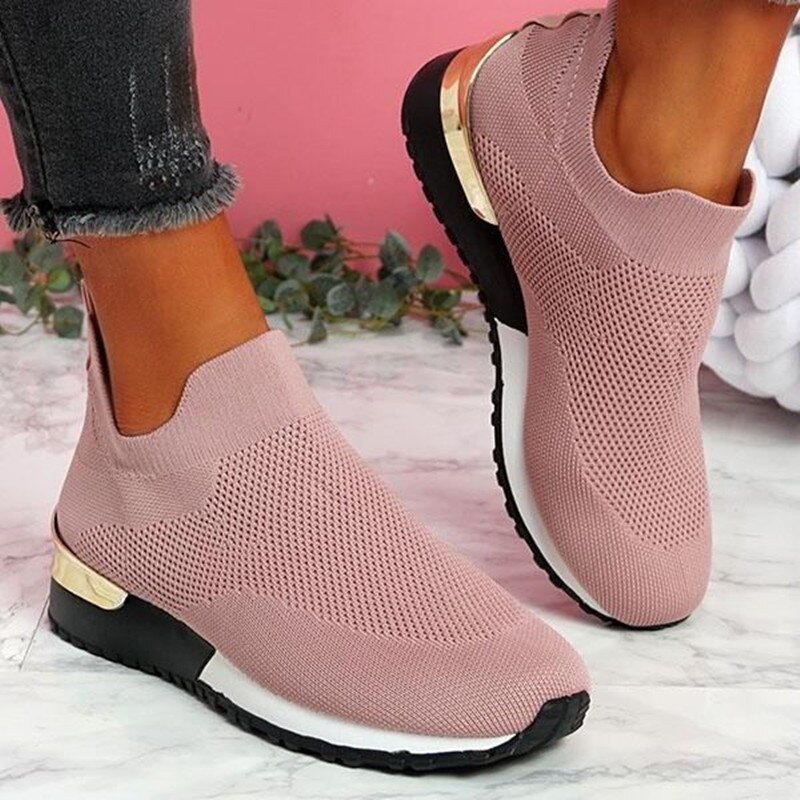Mesh sports sneakers - slip on shoes - with high platformShoes
