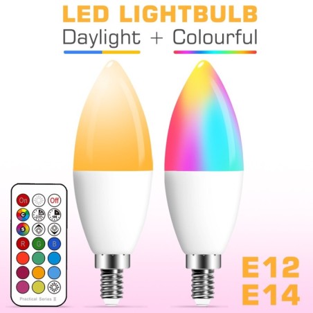 Lâmpada LED - E12 - E14 - RGB - com controle remoto - regulável