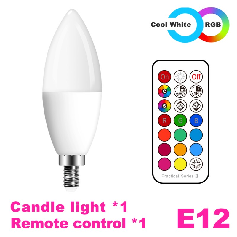 Lâmpada LED - E12 - E14 - RGB - com controle remoto - regulável