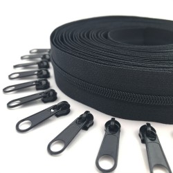 Fabric zipper - with 10 sliders - 5mTextile