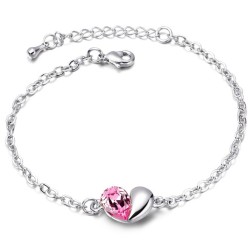 Pulseira de prata - com um coração / cristal