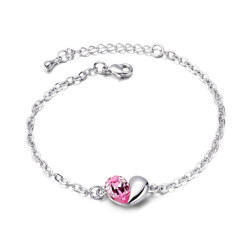 Pulseira de prata - com um coração / cristal