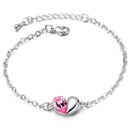 Pulseira de prata - com um coração / cristal