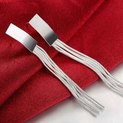 Silver long earrings - multi layered tasselsEarrings