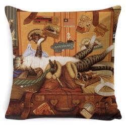 Capa de almofada decorativa - festa do gato preguiçoso / livros - 45cm * 45cm