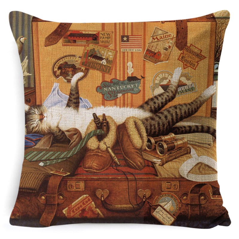 Capa de almofada decorativa - festa do gato preguiçoso / livros - 45cm * 45cm