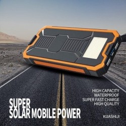 Banco de energia solar - carregador de bateria - USB duplo - à prova d'água - 20000mAh