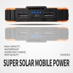 Banco de energia solar - carregador de bateria - USB duplo - à prova d'água - 20000mAh
