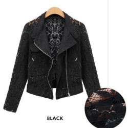 Jaqueta de renda curta fashion - com zíper