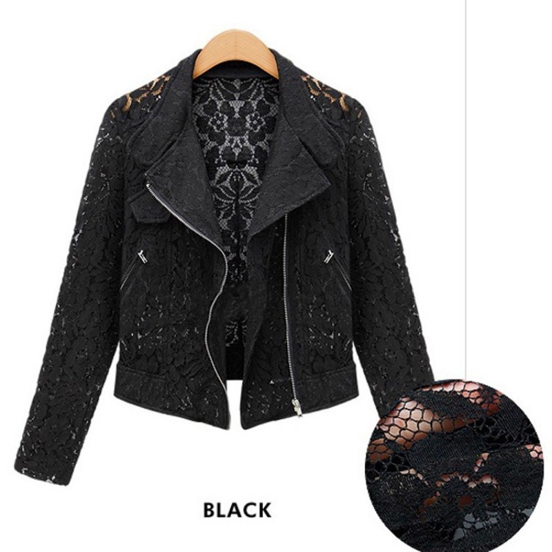 Jaqueta de renda curta fashion - com zíper