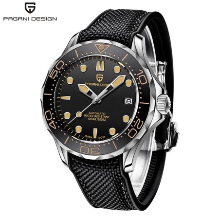 PAGANI DESIGN - relógio automático fashion - pulseira de nylon - preto