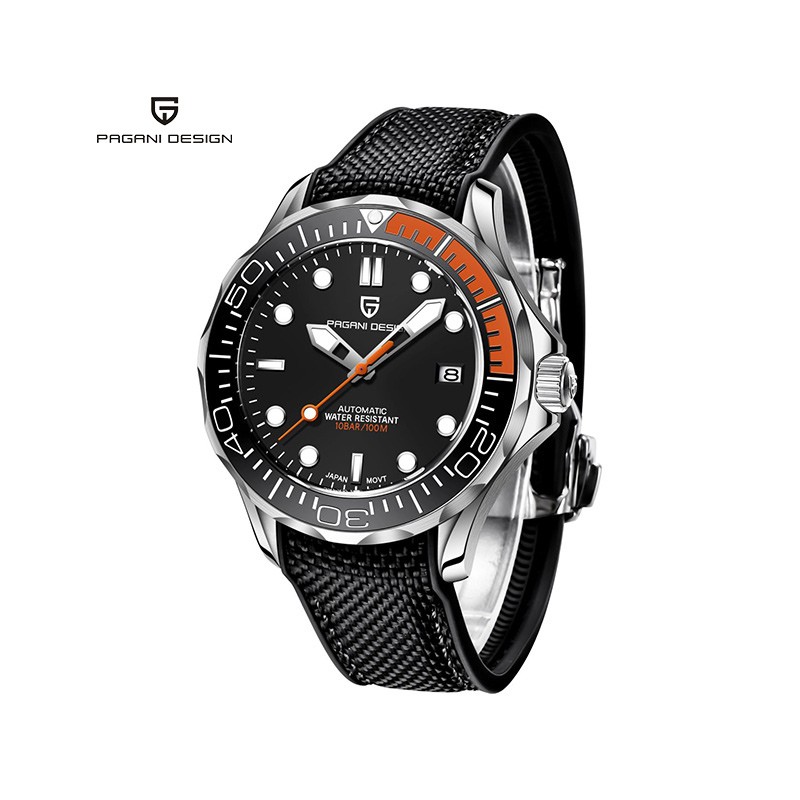 PAGANI DESIGN - relógio automático fashion - pulseira de nylon - laranja