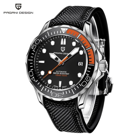 PAGANI DESIGN - relógio automático fashion - pulseira de nylon - laranja