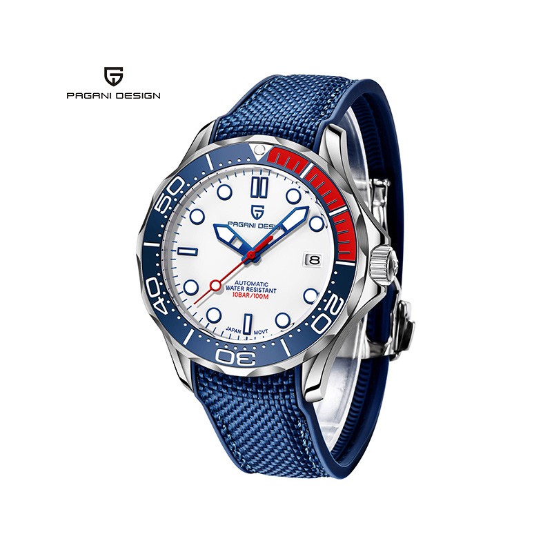 PAGANI DESIGN - relógio automático fashion - pulseira de nylon - branco