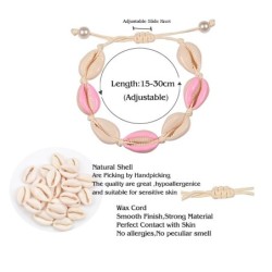 Pulseira corda trançada - com conchas - ajustável