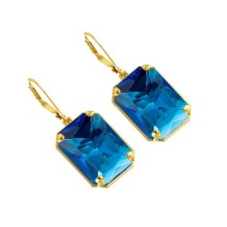 Brincos compridos elegantes em ouro - com cristal rectangular