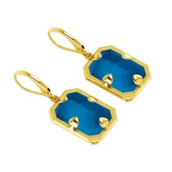 Brincos compridos elegantes em ouro - com cristal rectangular