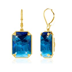 Brincos compridos elegantes em ouro - com cristal rectangular