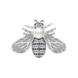 Broche de prata em forma de abelha - com uma pérola