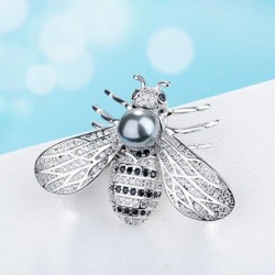 Bee shaped silver brooch - with a pearlBrooches