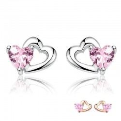 Double heart / crystals - silver earringsEarrings
