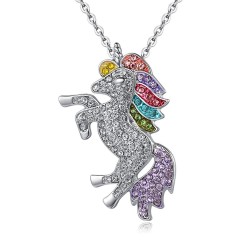 Conjunto de joias com unicórnio cristal - colar - pulseira - anel - brincos