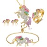Conjunto de joias com unicórnio cristal - colar - pulseira - anel - brincos