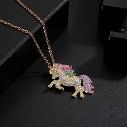 Conjunto de joias com unicórnio cristal - colar - pulseira - anel - brincos