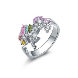 Conjunto de joias com unicórnio cristal - colar - pulseira - anel - brincos