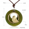 Wooden pendant with bird - rope necklaceNecklaces