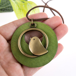 Wooden pendant with bird - rope necklaceNecklaces