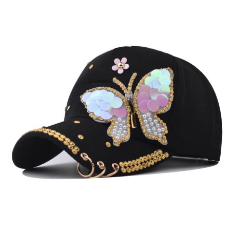Boné de beisebol da moda - cristais - pérolas - lantejoulas - borboleta