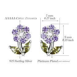 Brincos em forma de flores de cristal - prata esterlina 925