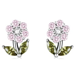 Brincos em forma de flores de cristal - prata esterlina 925