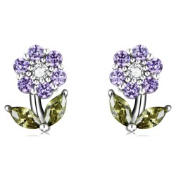 Brincos em forma de flores de cristal - prata esterlina 925