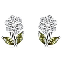 Brincos em forma de flores de cristal - prata esterlina 925