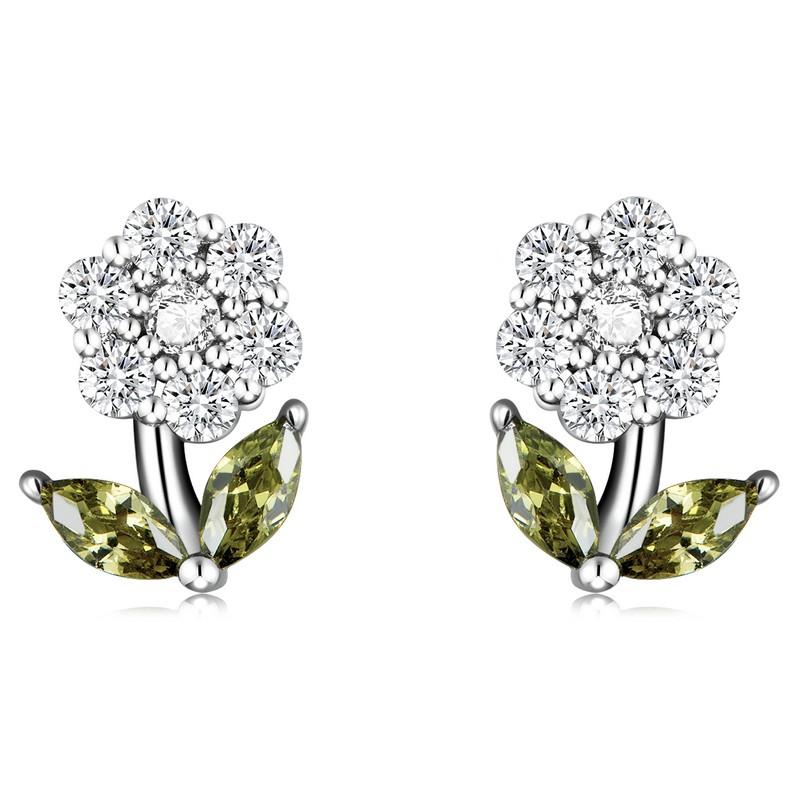 Brincos em forma de flores de cristal - prata esterlina 925