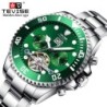 TEVISE - elegante relógio automático - aço inoxidável - impermeável - prateado / verde