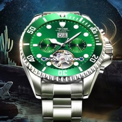TEVISE - elegant automatic watch - stainless steel - waterproof - silver / greenWatches