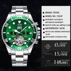 TEVISE - elegante relógio automático - aço inoxidável - impermeável - ouro / verde