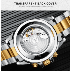 TEVISE - elegante relógio automático - aço inoxidável - impermeável - ouro / verde