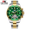 TEVISE - elegante relógio automático - aço inoxidável - impermeável - ouro / verde