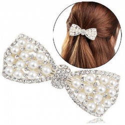 Laço de cristal com pérolas - grampo de cabelo