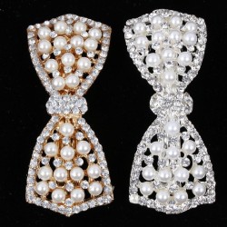 Crystal bowknot with pearls - hair clipHair clips