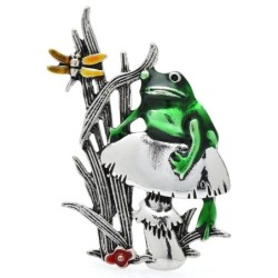 Sapo verde / cogumelo / grama - broche vintage