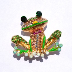 Sapo de cristal colorido - broche de ouro