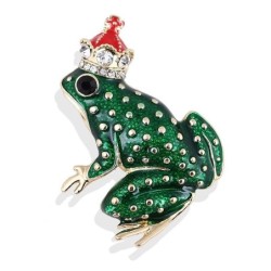 Sapo verde com coroa de cristal - broche
