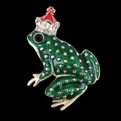 Sapo verde com coroa de cristal - broche
